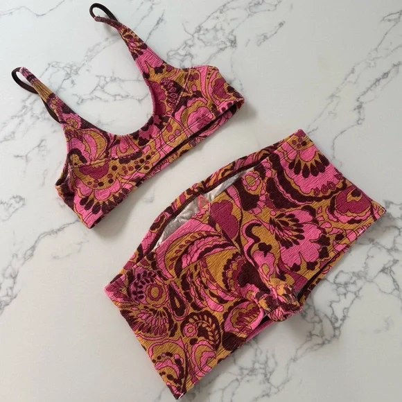 Free People Farrah Printed Crop Top & Dixie Swim Shortie Bikini SET - Size XS/M - Picture 2 of 7